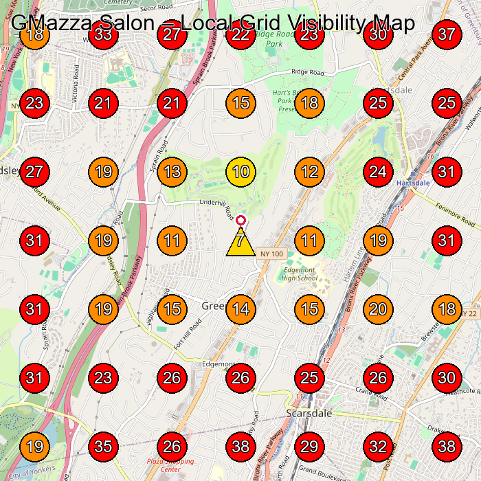 GMazza Salon GeoGrid visibility map for Hair Salon in Scarsdale